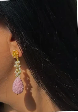 Legacy by Bisma pink carved drop earring