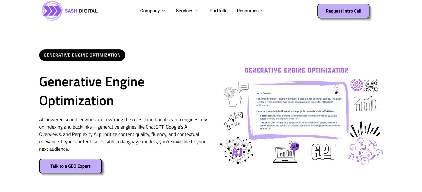 Sash Digital Generative Engine Optimization Landing Page