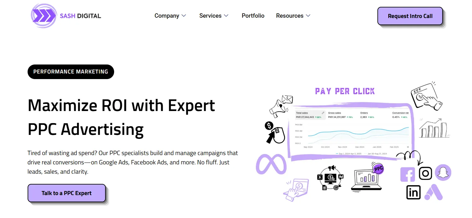 Sash Digital Performance Landing Page